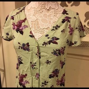 Modcloth Green Floral Blouse